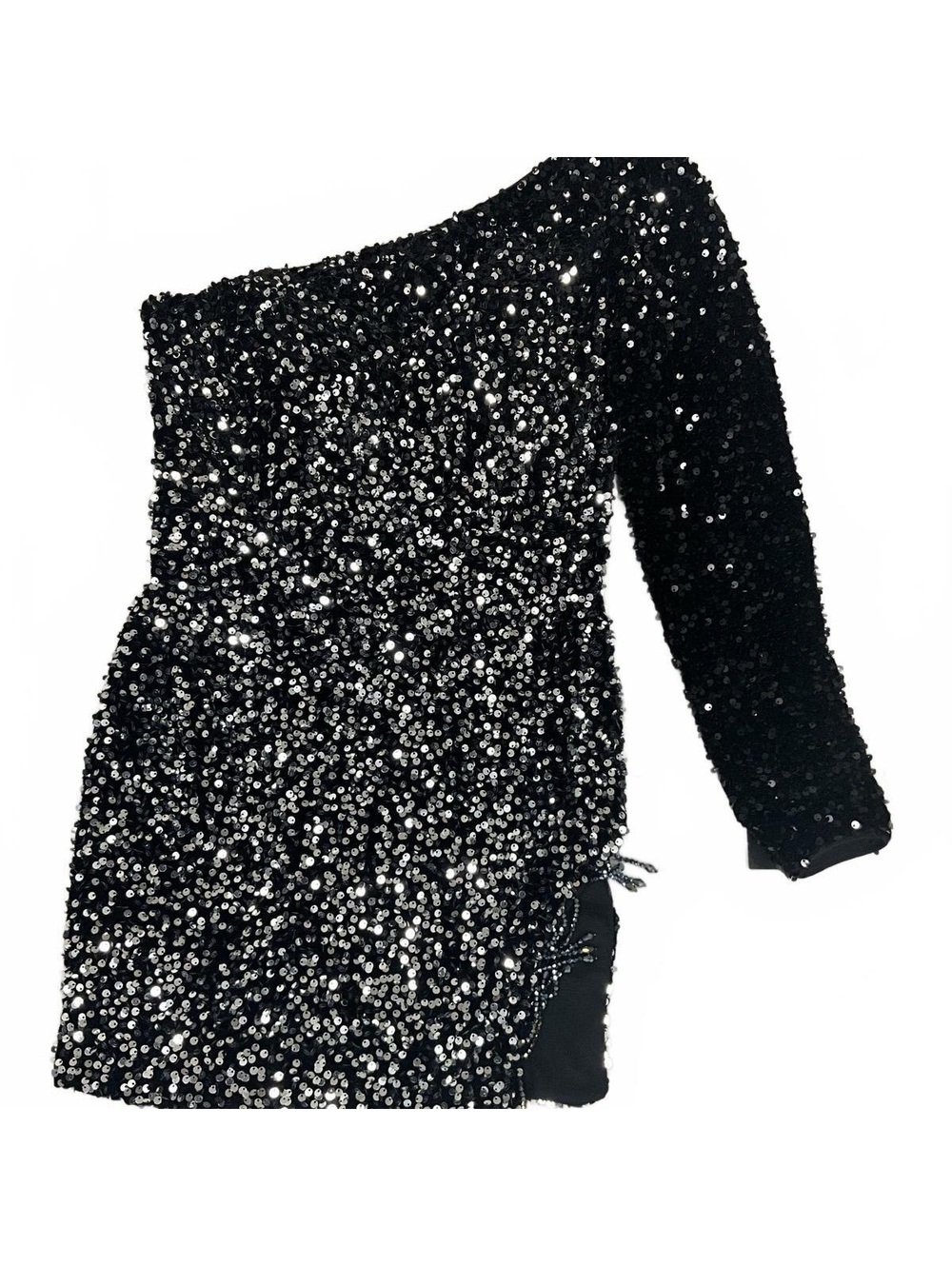 Black & Silver Stretch One Shoulder Cocktail Dress NWT